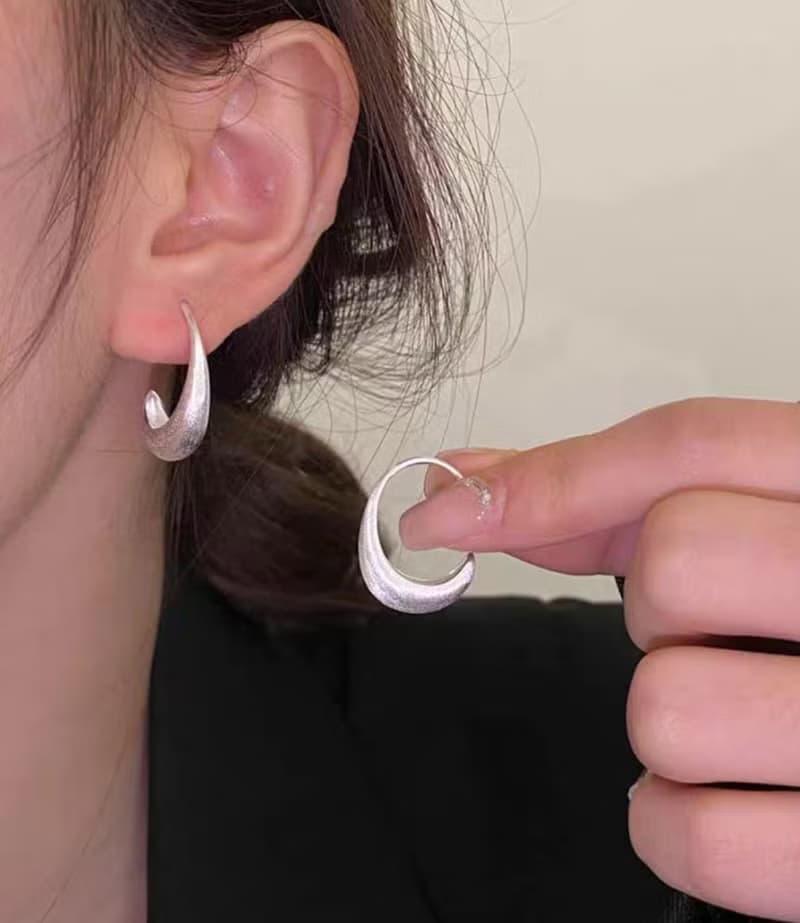 彎月亮 拉絲工藝 純銀耳環