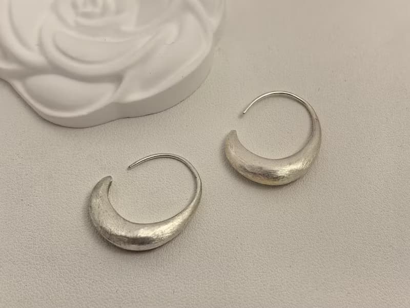 彎月亮 拉絲工藝 純銀耳環