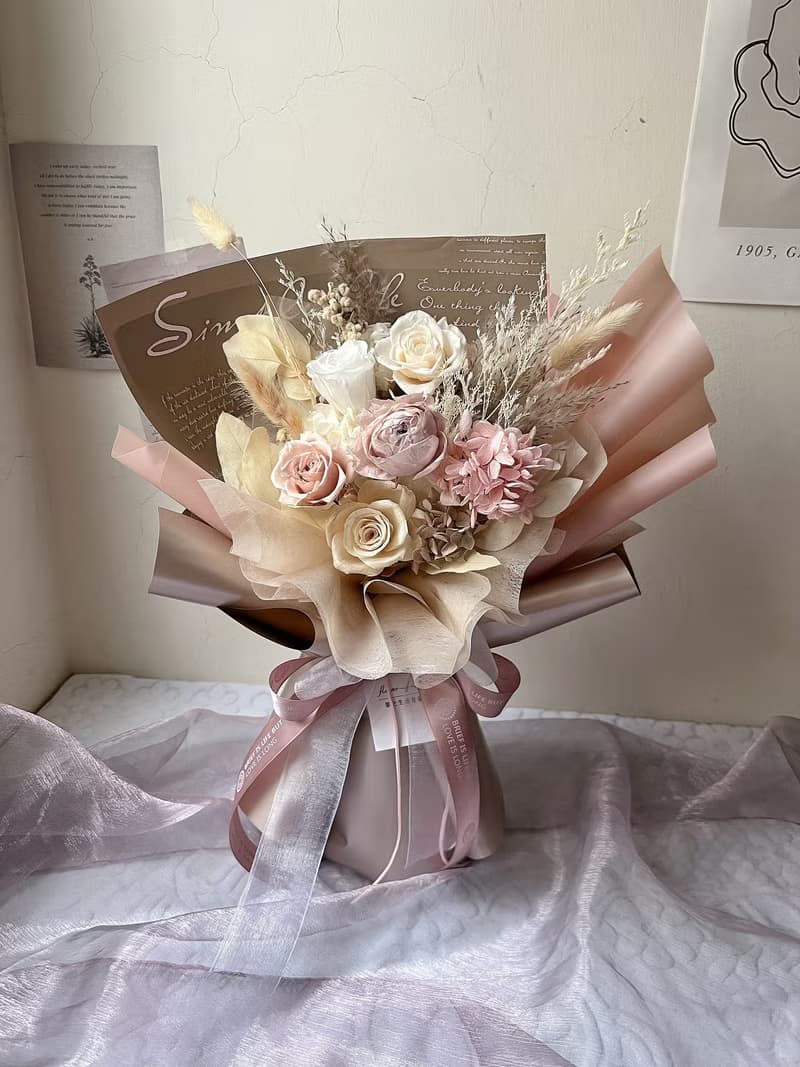 【flower-of-life】奶咖色永生花束 日本永生花 小眾花束 生日