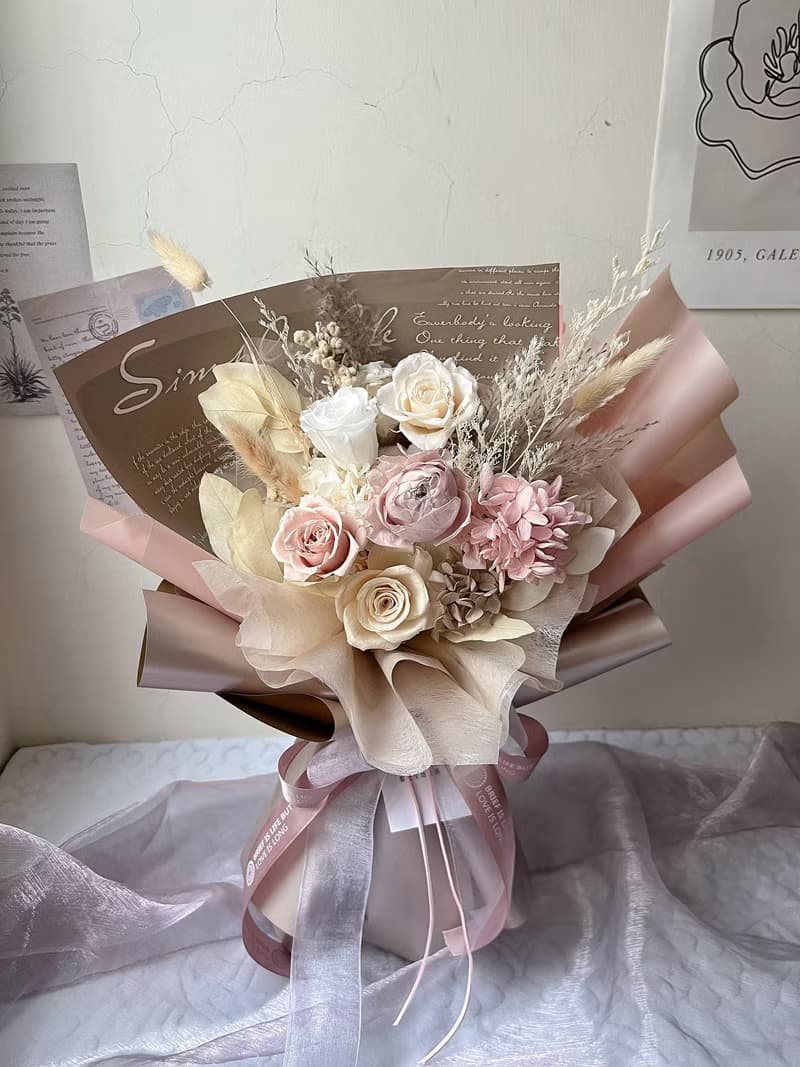 【flower-of-life】奶咖色永生花束 日本永生花 小眾花束 生日
