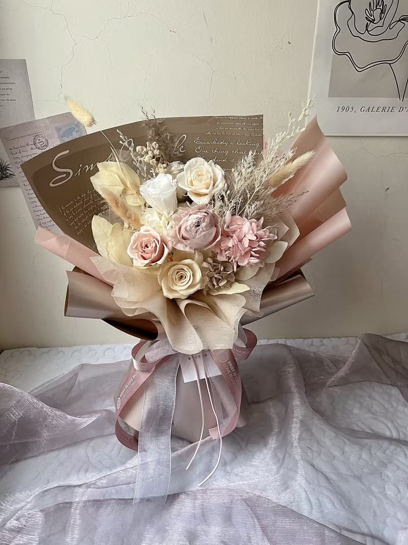 【flower-of-life】奶咖色永生花束 日本永生花 小眾花束 生日