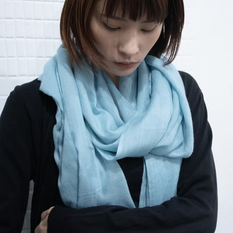 【保暖道具】喀什米爾 Cashmere 羊毛圍巾 - 天空藍