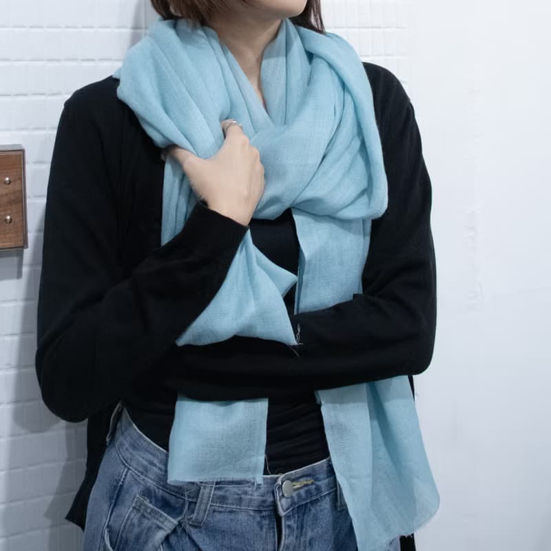 【保暖道具】喀什米爾 Cashmere 羊毛圍巾 - 天空藍