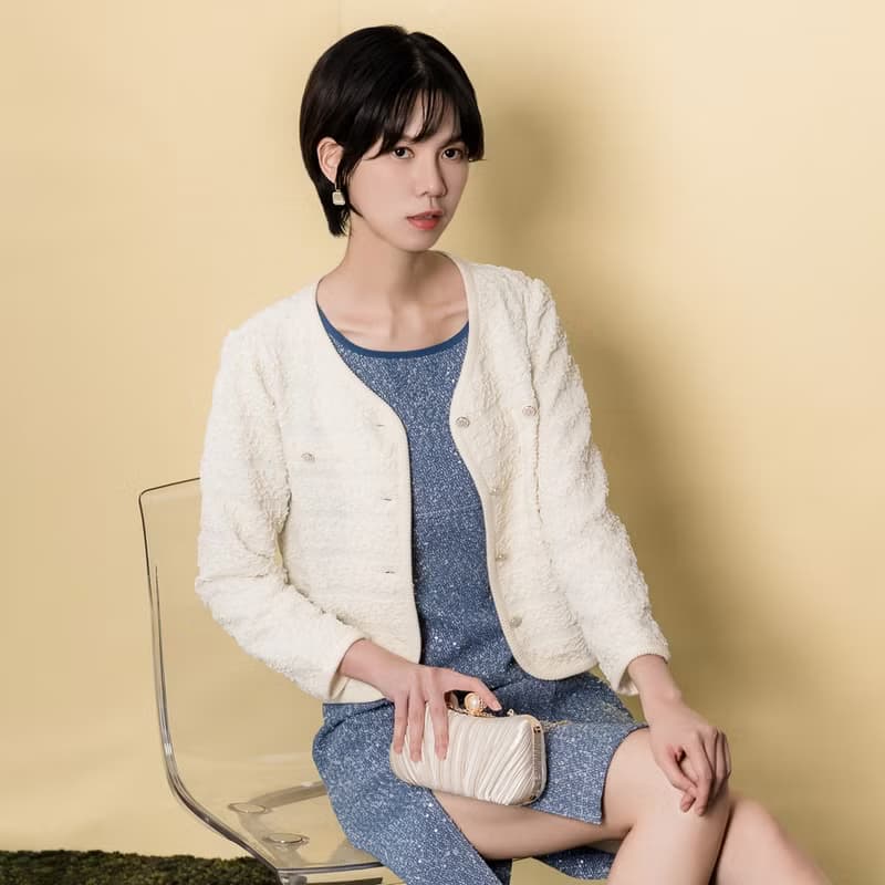 【MEDUSA】泡芙紋理米白小外套(M-2L) | 女外套 禮服外套 小香風