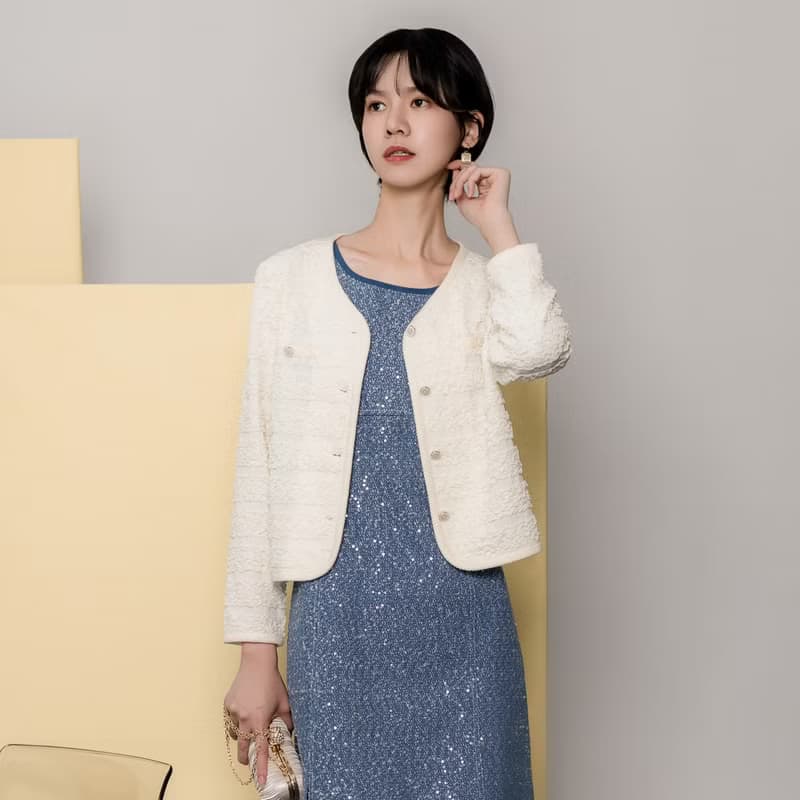 【MEDUSA】泡芙紋理米白小外套(M-2L) | 女外套 禮服外套 小香風