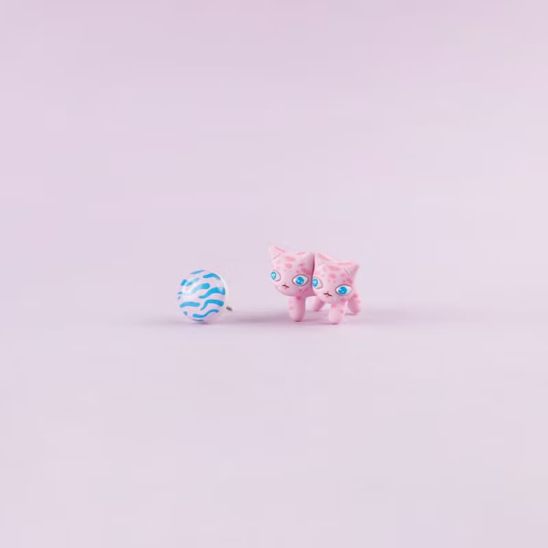 Double-Headed Pink Tiger Earrings - Cute Jewelry for Cat Lovers - Handmade Art
