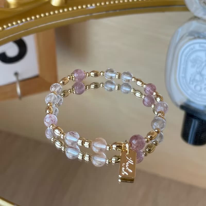 /粉雪之願/ 愛情運 招財 冰淇淋粉兔毛髮晶 草莓晶