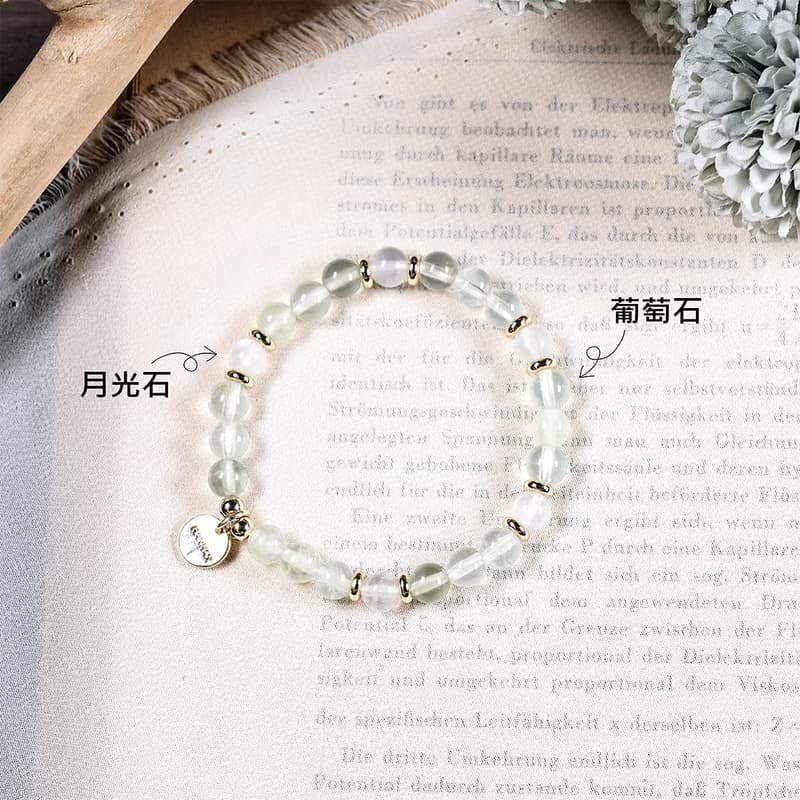 葡萄石 月光石 手鍊 天然礦石水晶