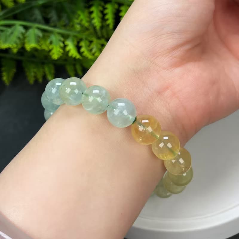 精品漸變色葡萄石手串12mm冰透天然清新圓珠手鏈男女單圈生辰石