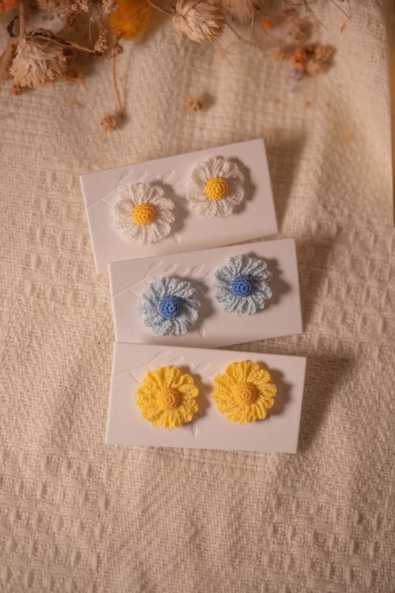 【大雛菊】 雛菊 耳環 微鉤 針織 花 耳飾 耳夾 手作 耳針