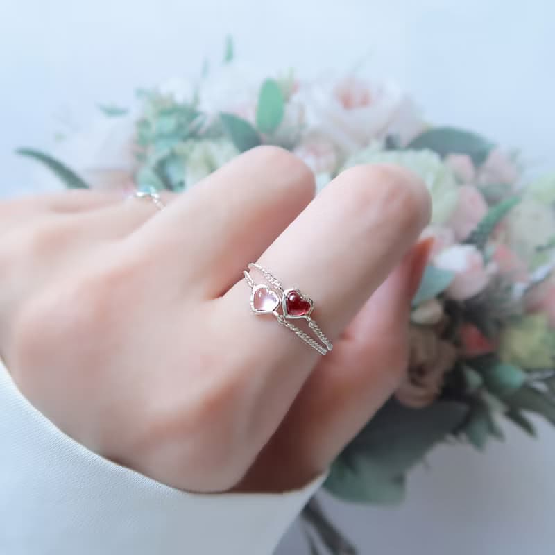 925純銀 粉水晶 粉晶 鍊戒 戒指 可調整 免費送禮包裝