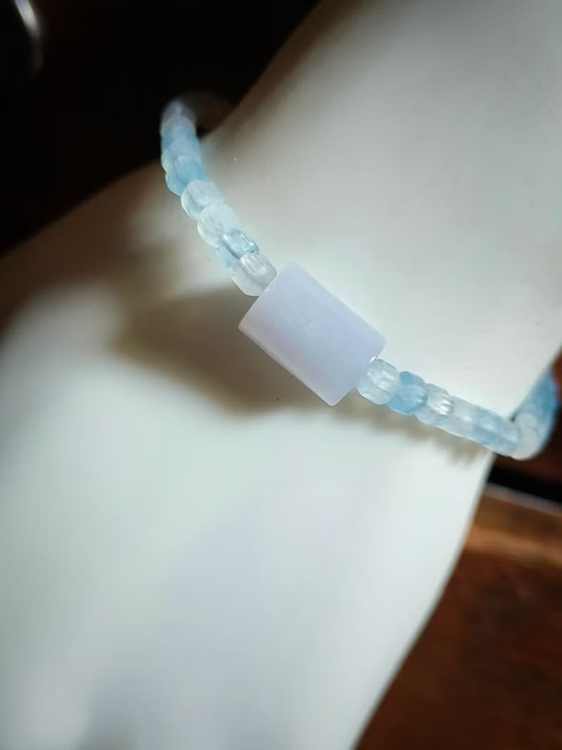 生日禮物 情人禮物 緬甸紫羅蘭翡翠刻面海藍寶串珠手鍊 81502