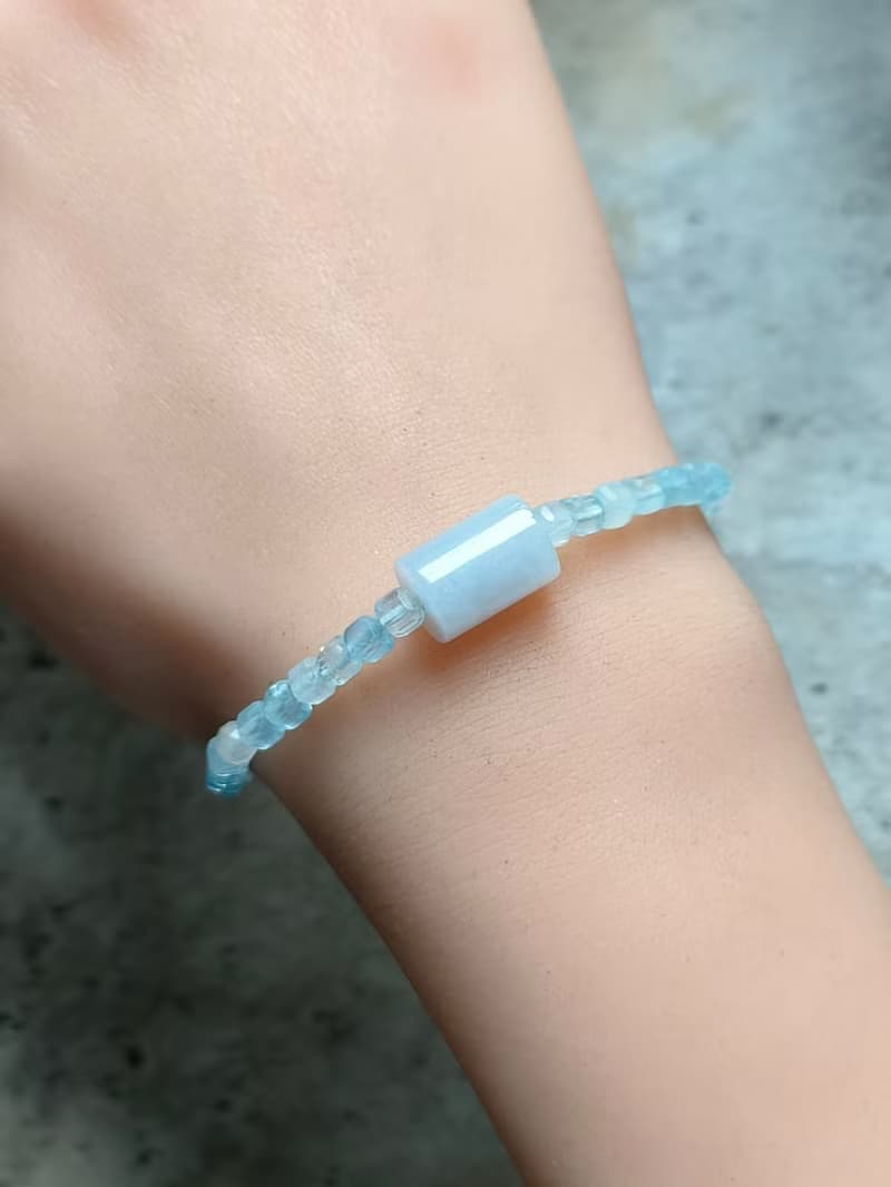 生日禮物 情人禮物 緬甸紫羅蘭翡翠刻面海藍寶串珠手鍊 81502