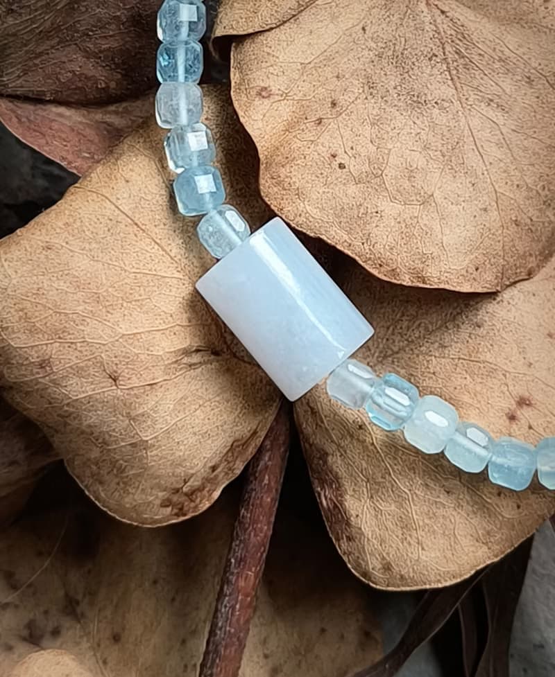 生日禮物 情人禮物 緬甸紫羅蘭翡翠刻面海藍寶串珠手鍊 81502