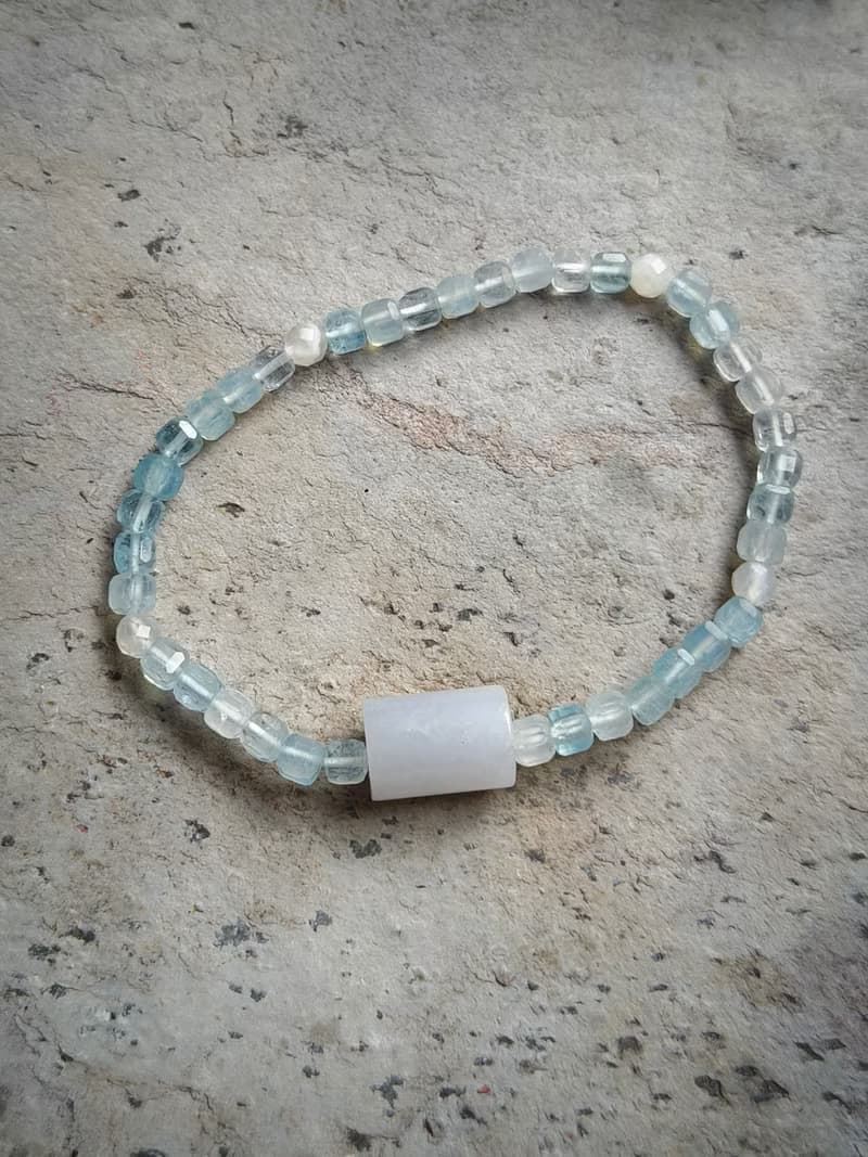 生日禮物 情人禮物 緬甸紫羅蘭翡翠刻面海藍寶串珠手鍊 81502