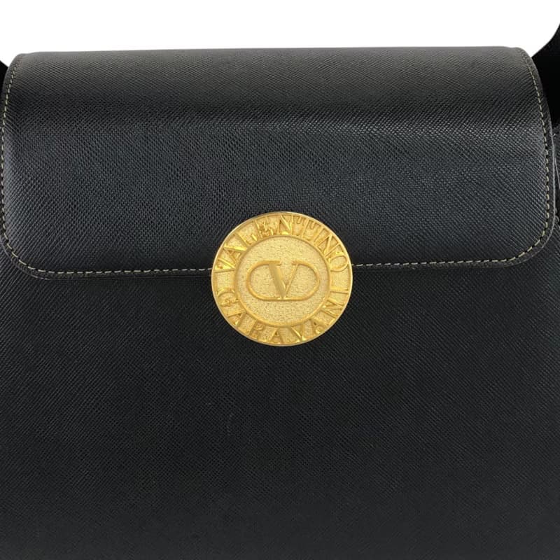 【 日本直送　名牌中古包 】VALENTINO GARAVANI ヴァレンティノガラヴァーニ ハンドバッグ ブラック ロゴ レザー vintage exeyzp