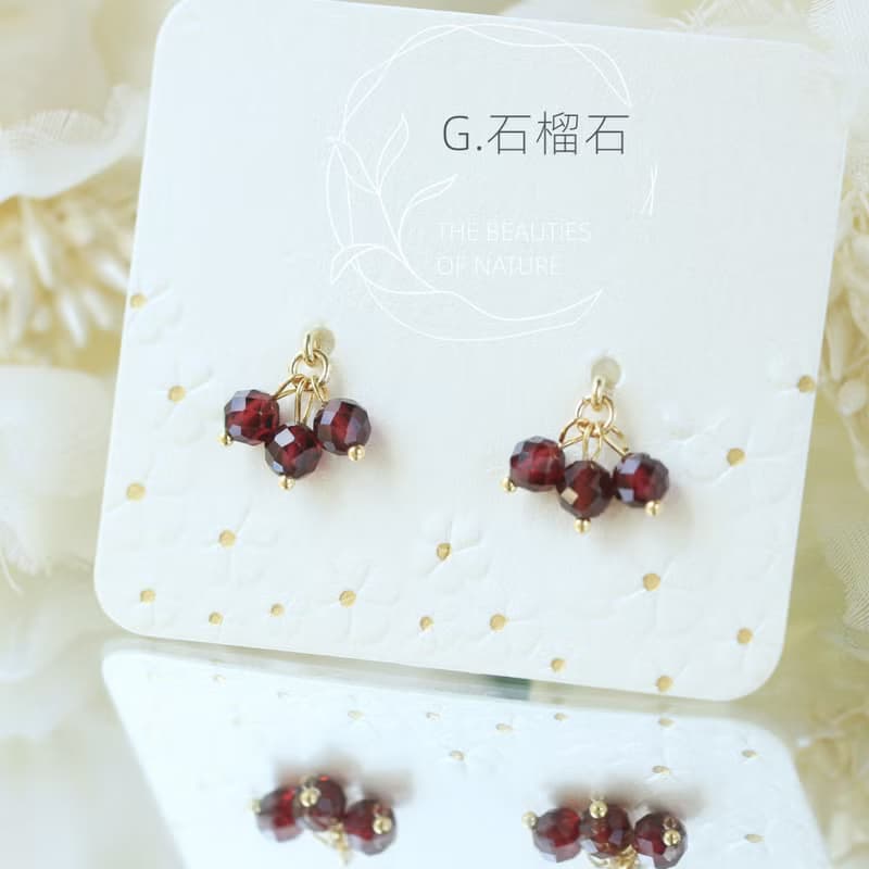 迷你小漿果誕生石珍珠水晶耳環 耳夾  紫水晶  石榴石 青金石