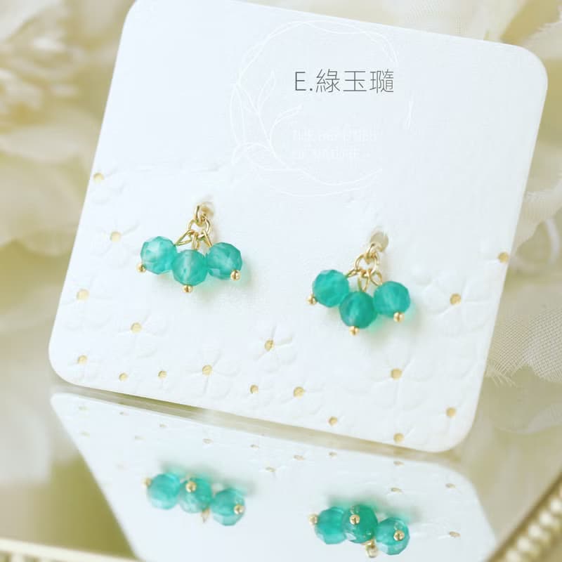 迷你小漿果誕生石珍珠水晶耳環 耳夾  紫水晶  石榴石 青金石