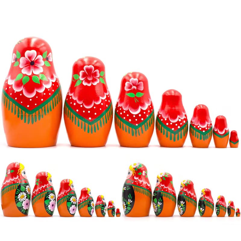 Russian Dolls - Matryoshka Doll with Hand Painted Bouquet of Lily and Daisy