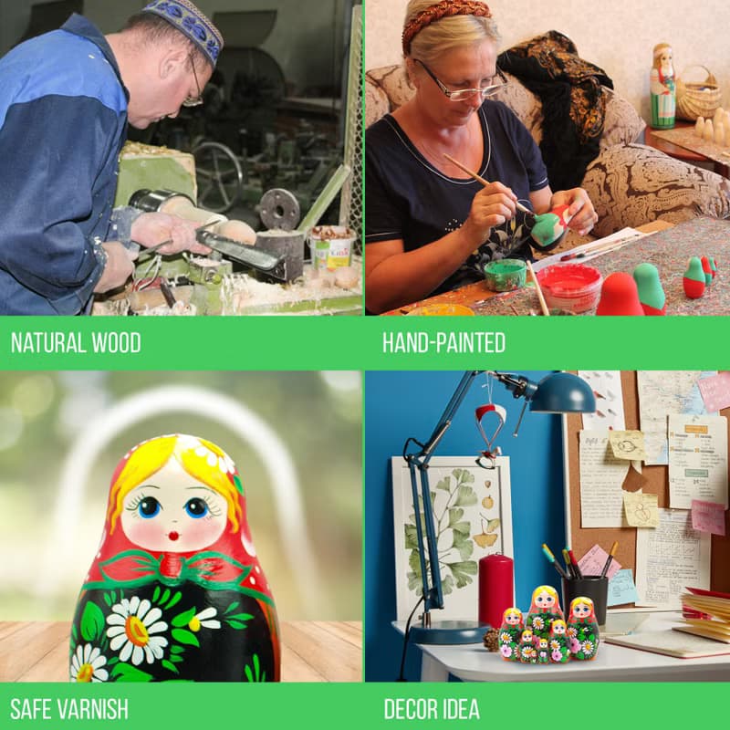 Russian Dolls - Matryoshka Doll with Hand Painted Bouquet of Lily and Daisy