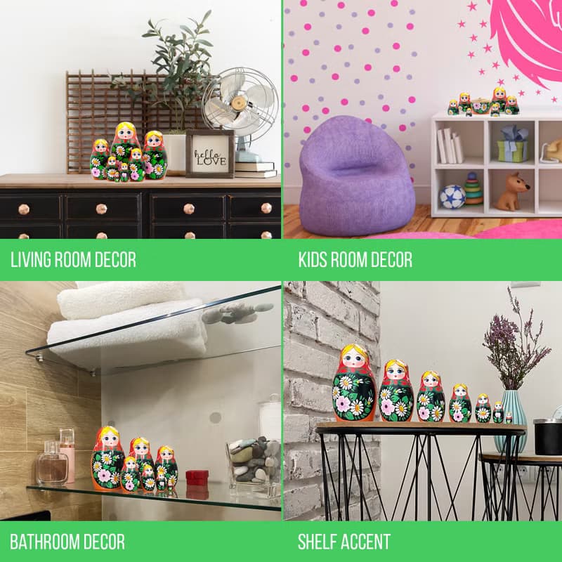 Russian Dolls - Matryoshka Doll with Hand Painted Bouquet of Lily and Daisy