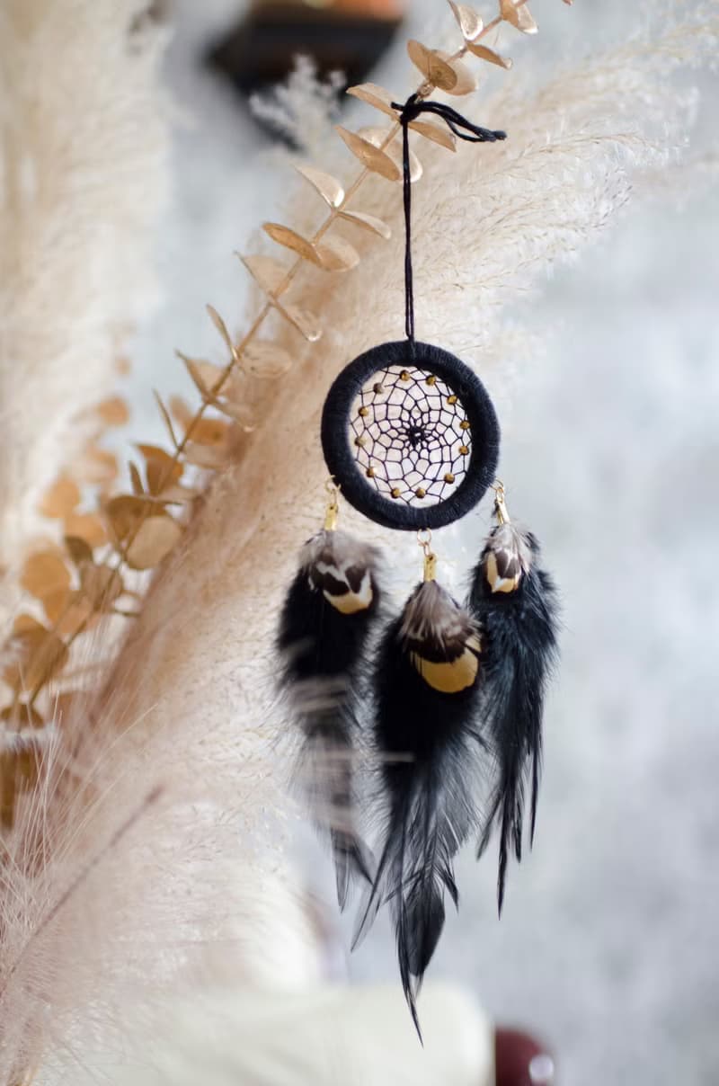 Small Handmade Black Dreamcatcher – Boho Charm for Home, Car Hanging Ornament