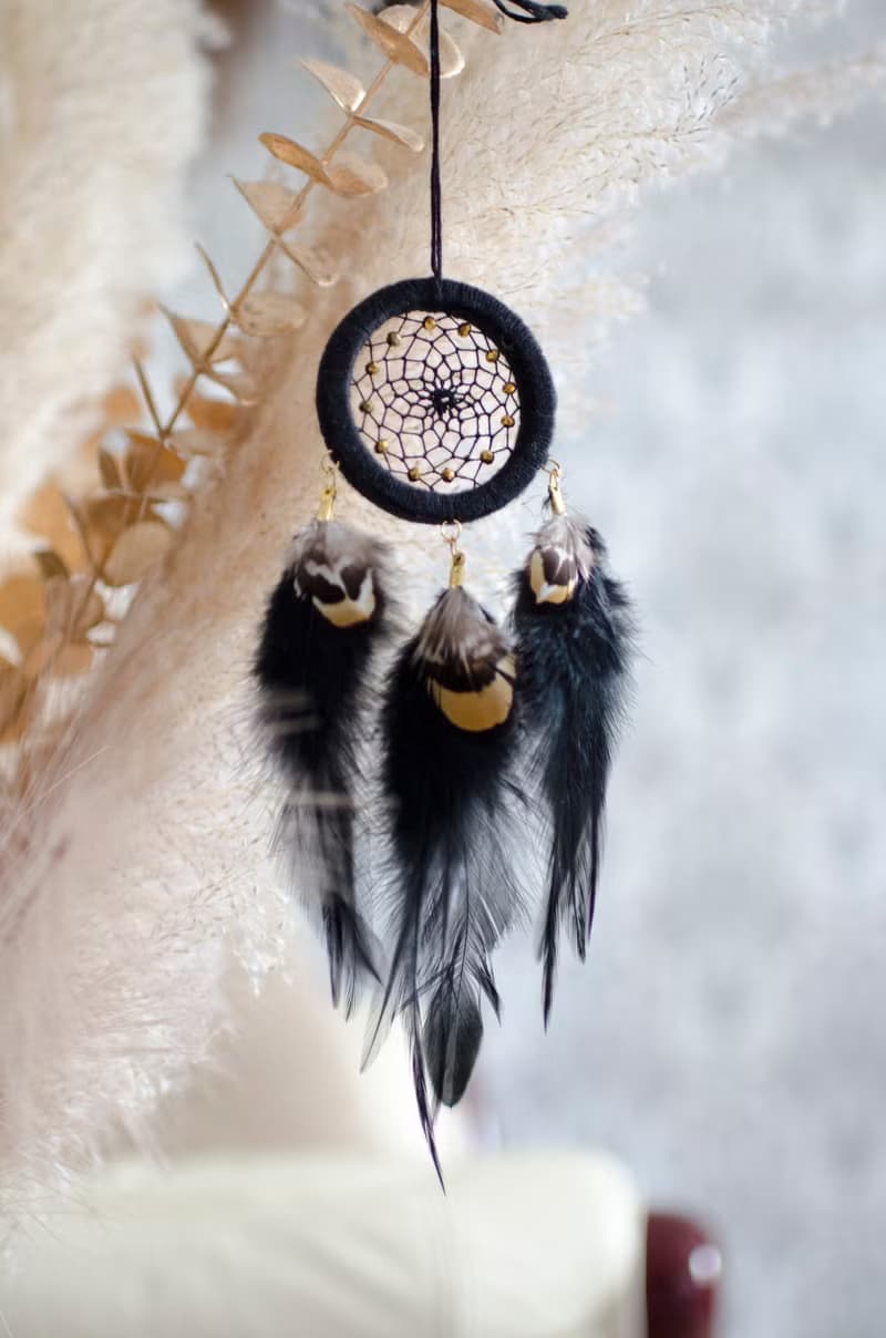 Small Handmade Black Dreamcatcher – Boho Charm for Home, Car Hanging Ornament