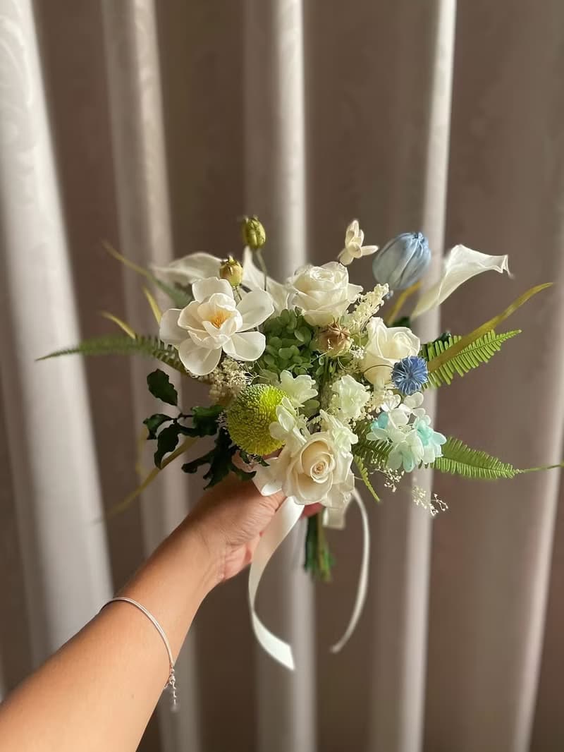 【永生花】白綠藍色系花束/永生捧花/拍照捧花/新娘捧花/登記花束