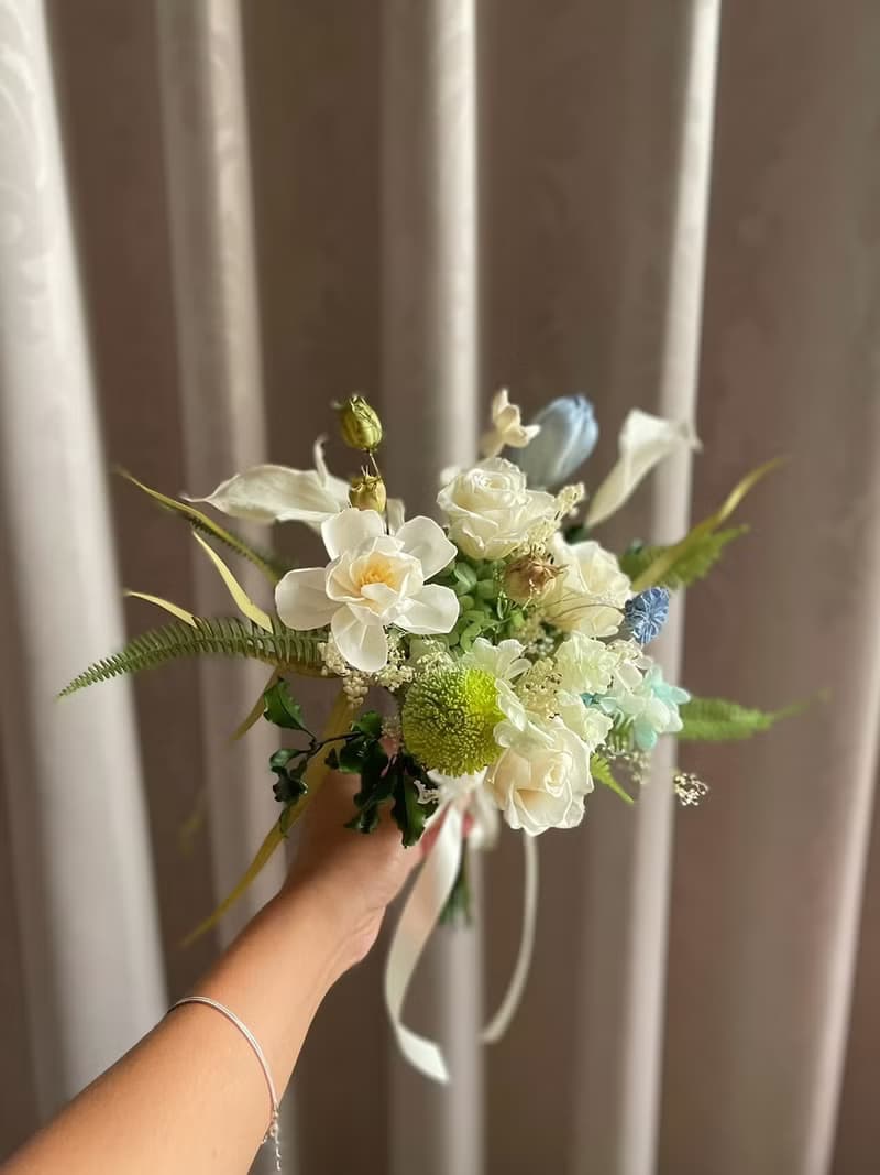 【永生花】白綠藍色系花束/永生捧花/拍照捧花/新娘捧花/登記花束