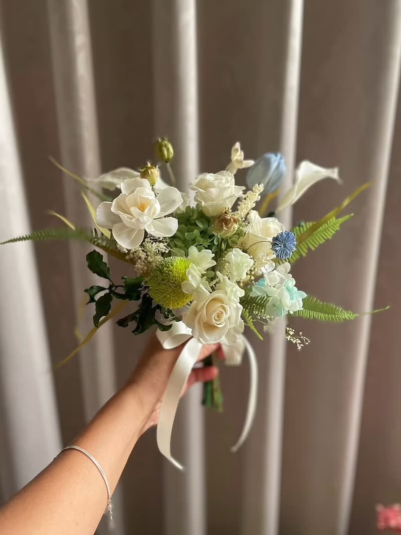 【永生花】白綠藍色系花束/永生捧花/拍照捧花/新娘捧花/登記花束