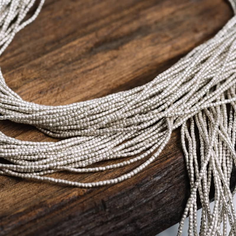 Multi-strand wraparound necklace/bracelet in handmade silver beads (N0115)