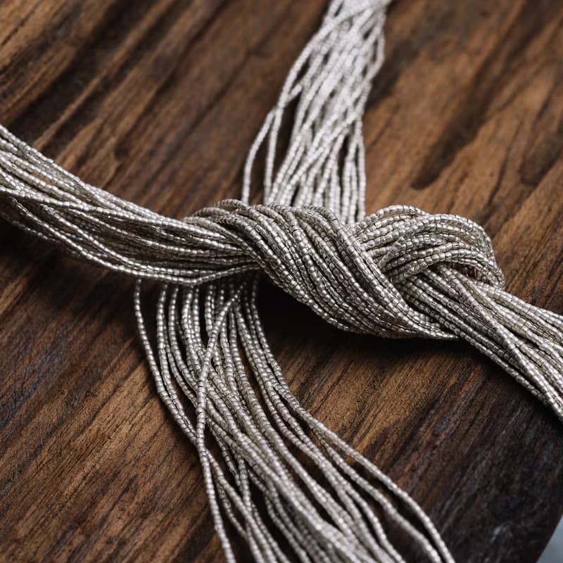 Multi-strand wraparound necklace/bracelet in handmade silver beads (N0115)