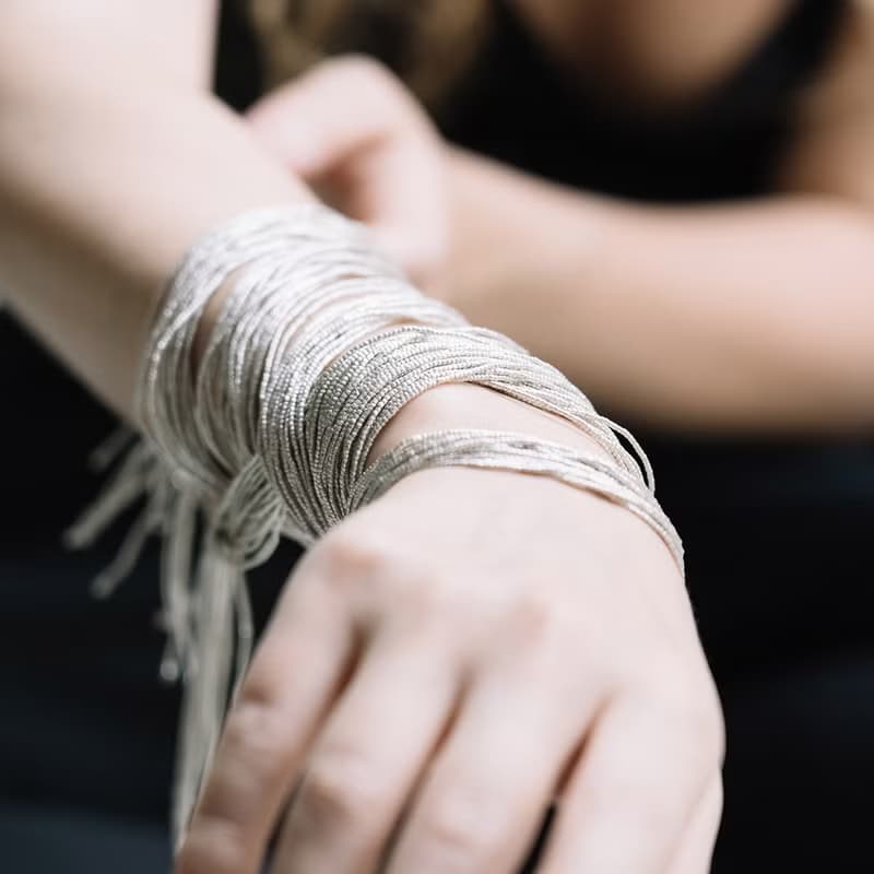 Multi-strand wraparound necklace/bracelet in handmade silver beads (N0115)