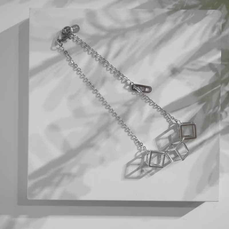 925純銀3D 簡約立方體吊咀手鍊手鏈 定情紀念日禮物