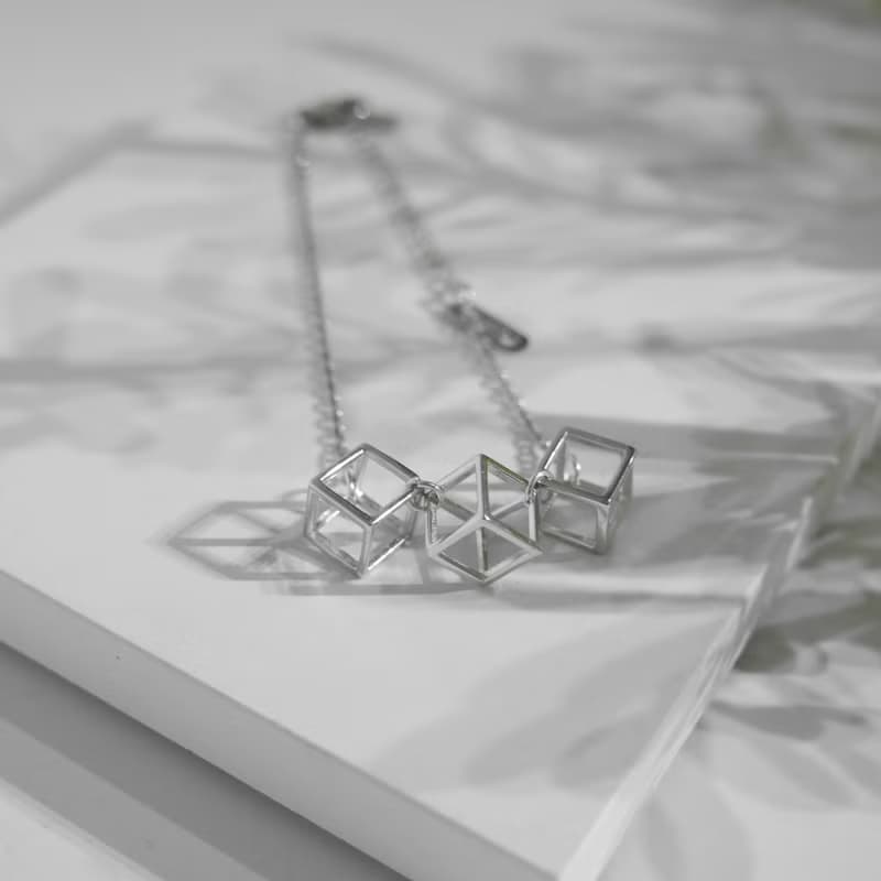 925純銀3D 簡約立方體吊咀手鍊手鏈 定情紀念日禮物