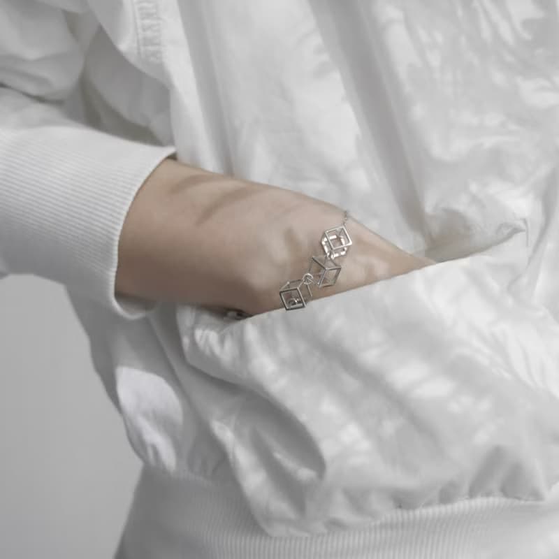 925純銀3D 簡約立方體吊咀手鍊手鏈 定情紀念日禮物