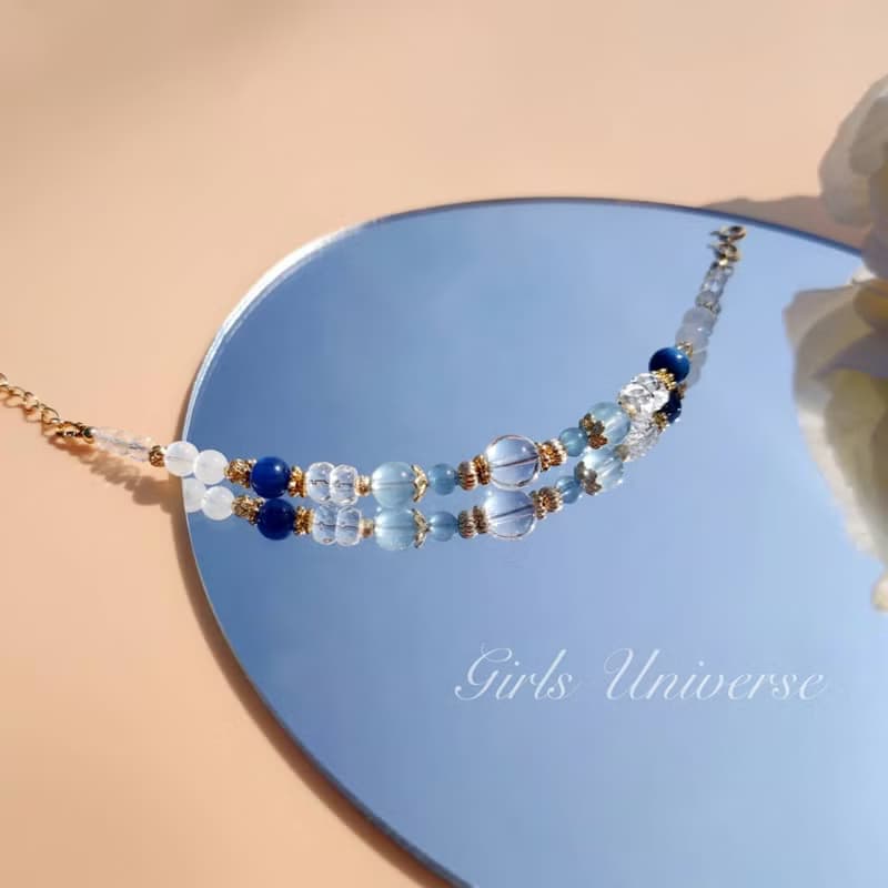 琉璃。濫觴 海水藍寶 白水晶 藍晶石 14K包金 水晶礦石設計手鍊