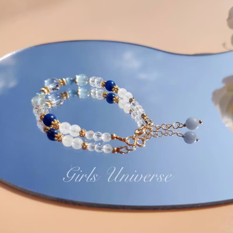 琉璃。濫觴 海水藍寶 白水晶 藍晶石 14K包金 水晶礦石設計手鍊