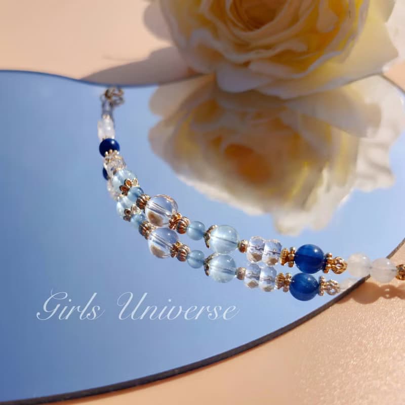 琉璃。濫觴 海水藍寶 白水晶 藍晶石 14K包金 水晶礦石設計手鍊