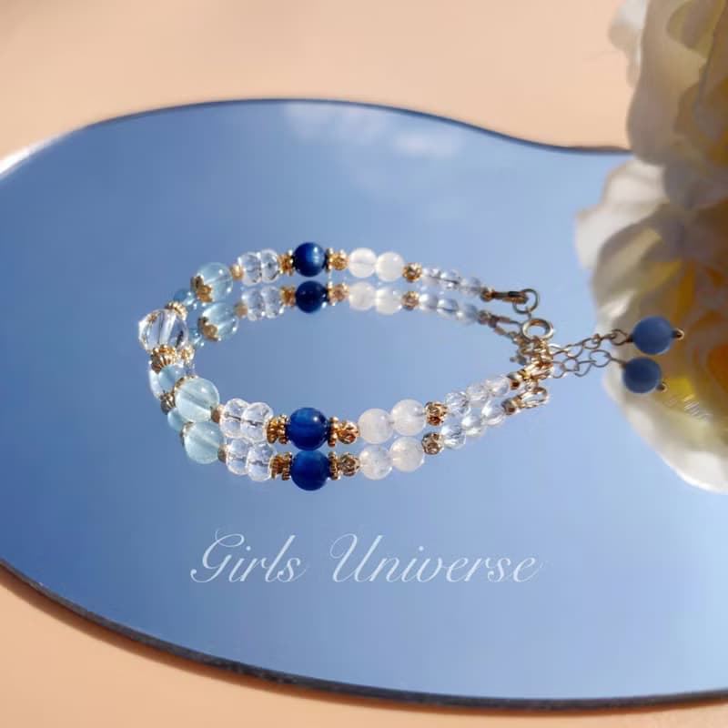 琉璃。濫觴 海水藍寶 白水晶 藍晶石 14K包金 水晶礦石設計手鍊