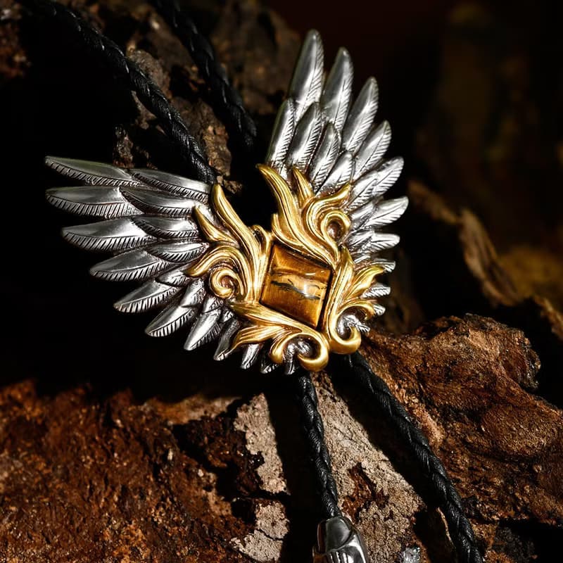 展翅高飛 虎眼石  保羅領帶 Bolo Tie 真皮 皮革項鍊 皮繩領帶