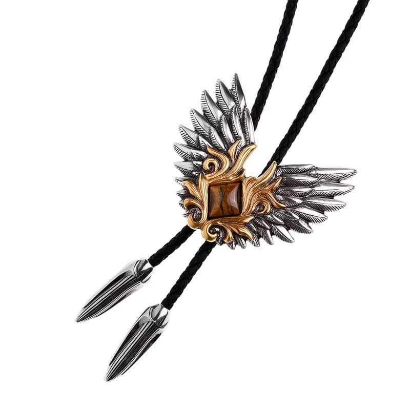 展翅高飛 虎眼石  保羅領帶 Bolo Tie 真皮 皮革項鍊 皮繩領帶