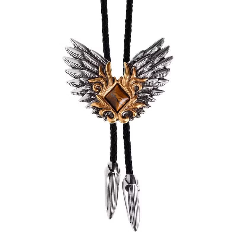 展翅高飛 虎眼石  保羅領帶 Bolo Tie 真皮 皮革項鍊 皮繩領帶