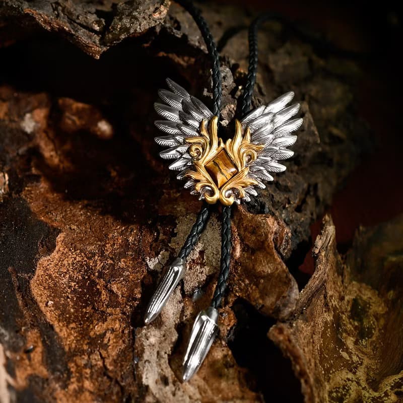 展翅高飛 虎眼石  保羅領帶 Bolo Tie 真皮 皮革項鍊 皮繩領帶