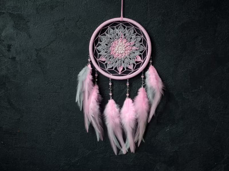 Pink gray mandala dreamcatcher | pink crochet doily dream catcher  มันดาลา
