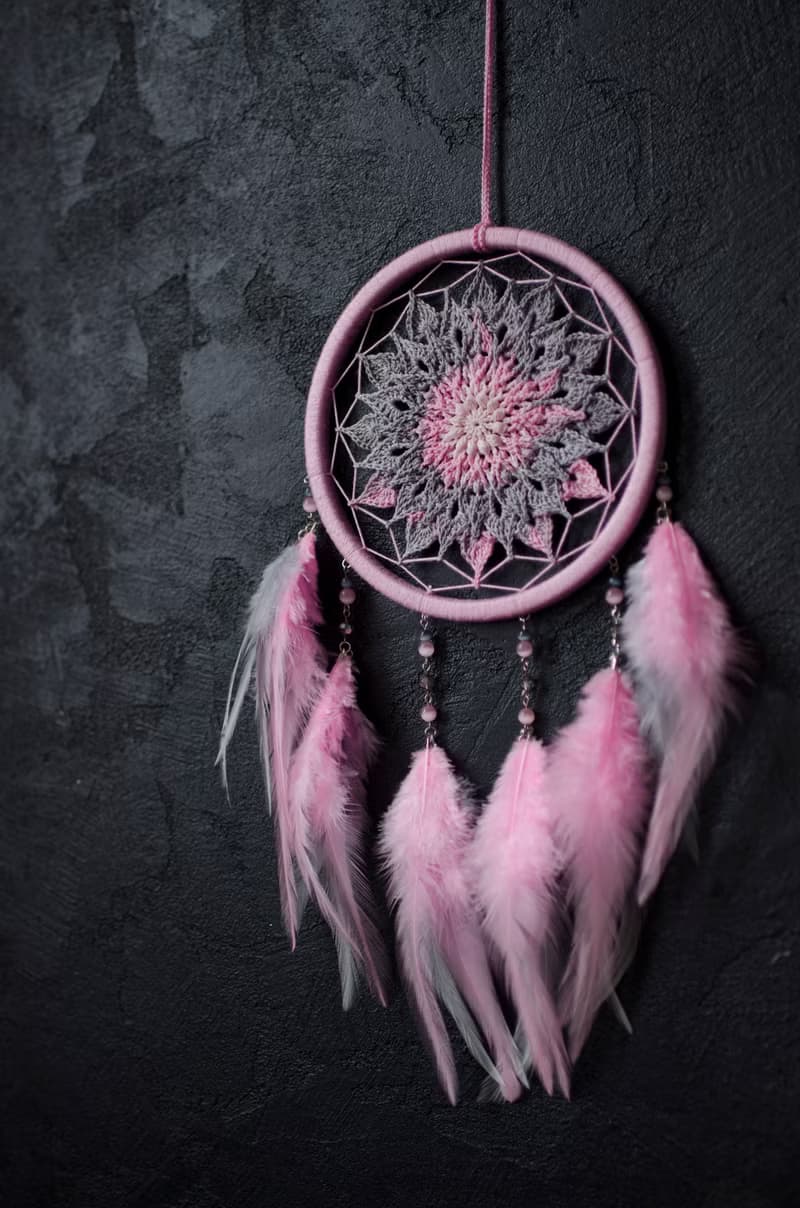 Pink gray mandala dreamcatcher | pink crochet doily dream catcher  มันดาลา