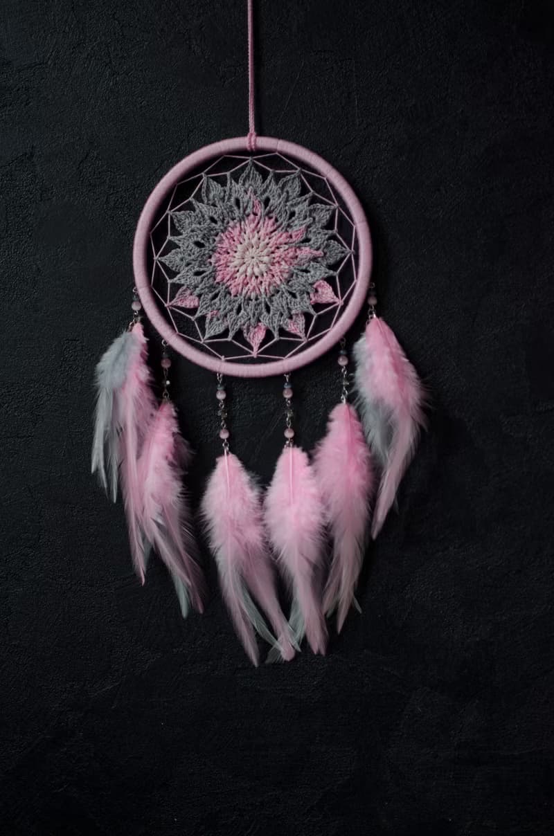 Pink gray mandala dreamcatcher | pink crochet doily dream catcher  มันดาลา