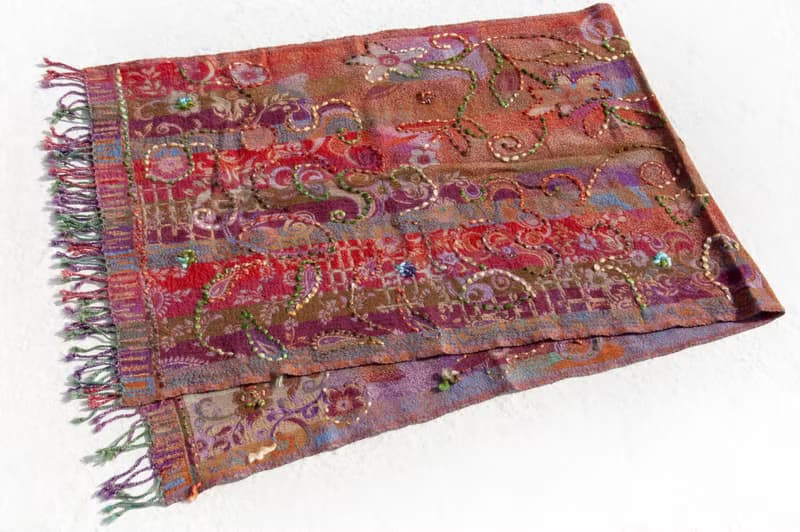喀什米爾Cashmere/水煮羊毛披肩/針織圍巾/刺繡圍巾/羊絨披巾-花