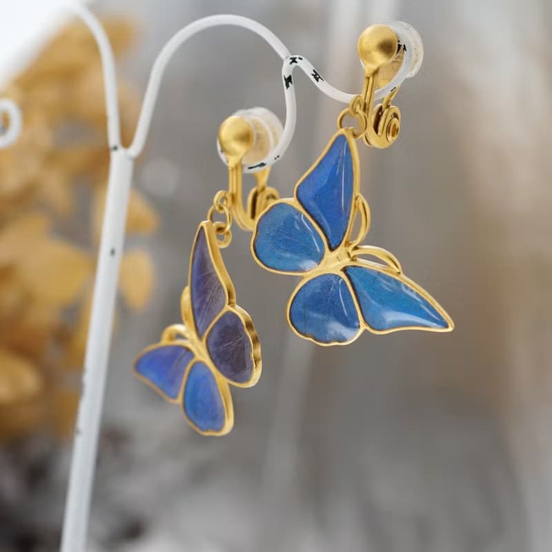 モルフォ蝶のアンティークイヤリング ペア
