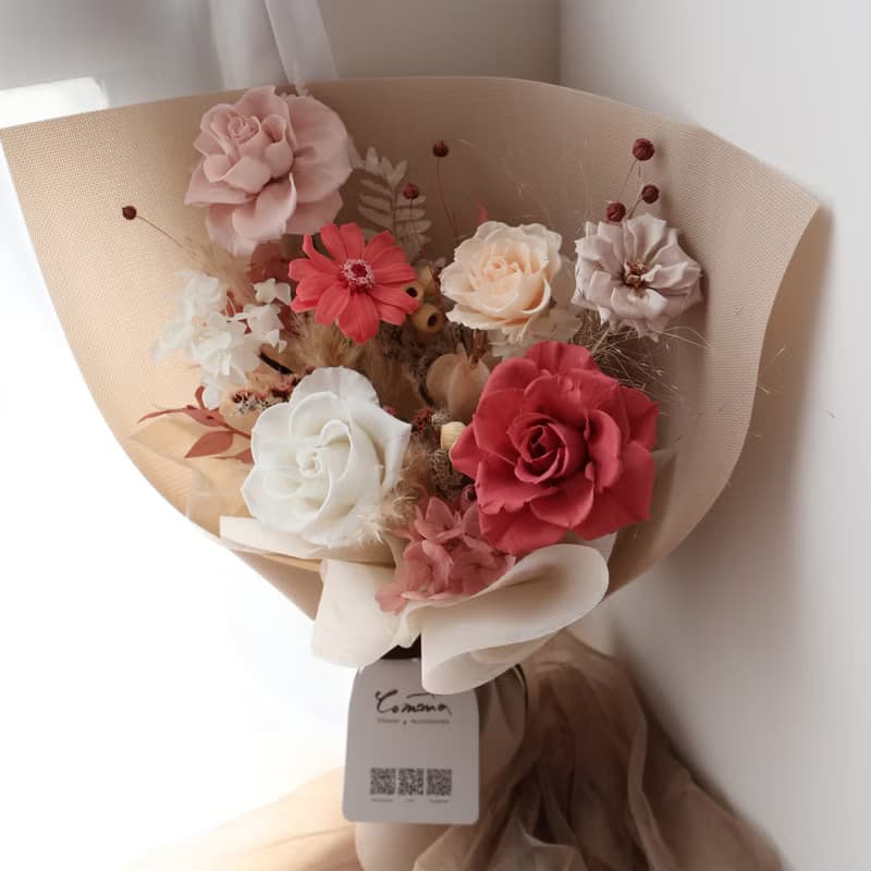 花花世界 煙燻粉玫瑰花束 永生花束 情人節花束 生日花束